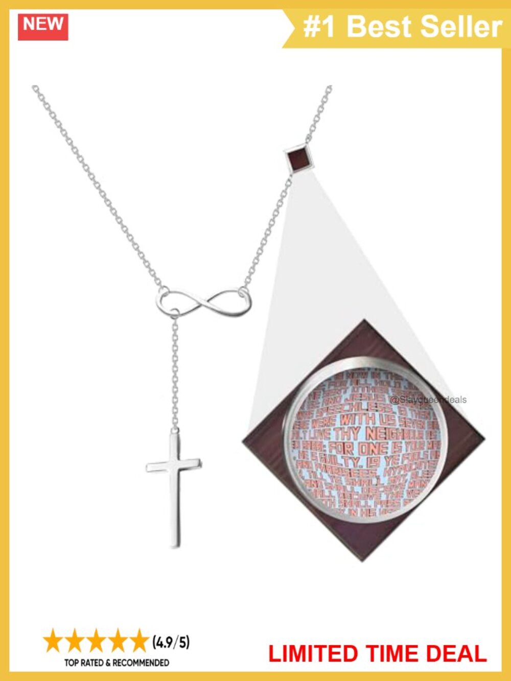 925 Sterling Silver Cross Necklace 18" Nano Bible Christian Pendant